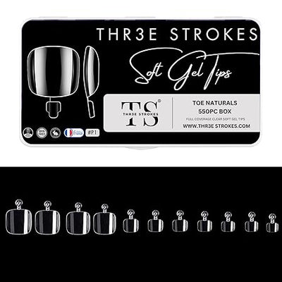 GV284 THR3E STROKES Soft Gel NailTips, Full Cover Clear Soft Nail Tips for Artificial False Nails Extension Nail Salons DIY NailArt with Box, 550PCS (TOE NAILS P1)