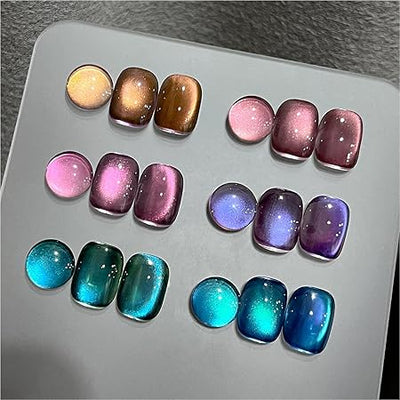GV285 THR3E STROKES Glitter Cat Eye Gel Nail Polish Set with Magnet Colorful Galaxy for Holographic Cat Eye, Salon Gel Manicure and Nail Art DIY at Home Specific for Nail  (NEBULA)
