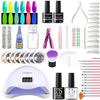 GV289 THR3E STROKES Moonstone Nail Extension Kit - 6 Gel Polishes (7.5ml) | 48V UV Nail Lamp | 500 Stiletto Nail Tips & Rhinestones | Professional Nail Art Tools | Base & Top Coat | DIY & Salon Use (MOONSTONE KIT) (NEONGD76)