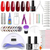 GV293 THR3E STROKES Moonstone Nail Extension Kit - 6 Gel Polishes (7.5ml) | 48V UV Nail Lamp | 500 Stiletto Nail Tips & Rhinestones | Professional Nail Art Tools | Base & Top Coat | DIY & Salon Use (MOONSTONE KIT) (ROJA RED 888)