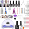 GV295 THR3E STROKES Moonstone Nail Extension Kit - 6 Gel Polishes (7.5ml) | 48V UV Nail Lamp | 500 Stiletto Nail Tips & Rhinestones | Professional Nail Art Tools | Base & Top Coat | DIY & Salon Use (MOONSTONE KIT) (DISCOPAL)