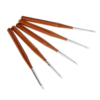 GV303 THR3E STROKES 5pcs Nail Sculpture Pen - WOODEN Dual Tipped Silicone Nail Tools, Acrylic Pen & Brushes for Resin, Design Tools for Foil Carving & Drawing Effects (5 PCS WOODEN HANDLE)