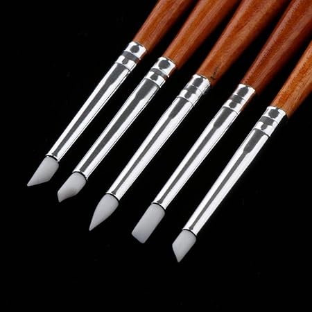 GV303 THR3E STROKES 5pcs Nail Sculpture Pen - WOODEN Dual Tipped Silicone Nail Tools, Acrylic Pen & Brushes for Resin, Design Tools for Foil Carving & Drawing Effects (5 PCS WOODEN HANDLE)