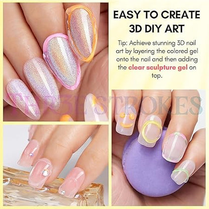GV305 THR3E STROKES 3D and Chrome Nail Powder Kit: 15g No Wipe Clear 3D Sculpting for Nail Art, 3D Carving Nail Molding Gel & Metallic Chrome Powder Set for Gel Nail Art Decoration Home Manicure DIY (MACHINE SE SUKHENGI)