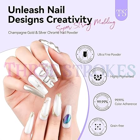GV305 THR3E STROKES 3D and Chrome Nail Powder Kit: 15g No Wipe Clear 3D Sculpting for Nail Art, 3D Carving Nail Molding Gel & Metallic Chrome Powder Set for Gel Nail Art Decoration Home Manicure DIY (MACHINE SE SUKHENGI)