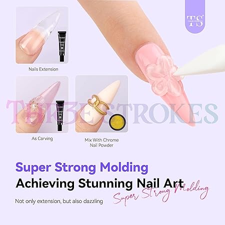 GV305 THR3E STROKES 3D and Chrome Nail Powder Kit: 15g No Wipe Clear 3D Sculpting for Nail Art, 3D Carving Nail Molding Gel & Metallic Chrome Powder Set for Gel Nail Art Decoration Home Manicure DIY (MACHINE SE SUKHENGI)