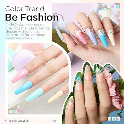 GV307 THR3E STROKES Gel Nail Polish Set, 6 Colors 2024 Spring Gel Polish Kit Bright Pastel Macaron Candy Nail Polish Gel Pink Mint Green Blue Purple Gel Nail Soak Off Nail Art Manicure Gift DIY Salon