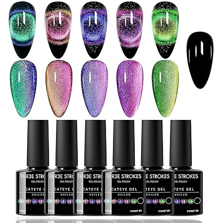 GV310 THR3E STROKES Gel Nail Polish Set - 6 Colors Gel Polish Glitter Gel Polish Sparkle Nail Polish Gel Manicure DIY Salon Nail Art Gifts (COMET 69, 7.5ML)