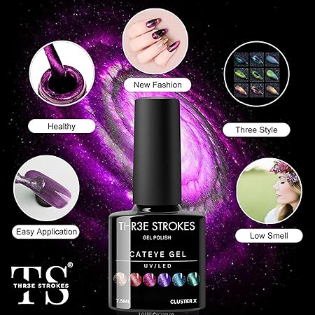 GV310 THR3E STROKES Gel Nail Polish Set - 6 Colors Gel Polish Glitter Gel Polish Sparkle Nail Polish Gel Manicure DIY Salon Nail Art Gifts (COMET 69, 7.5ML)