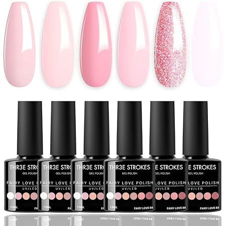 GV314 THR3E STROKES Gel Nail Polish Set - 6 Colors Gel Polish Glitter Gel Polish Sparkle Nail Polish Gel Manicure DIY Salon Nail Art Gifts (FAIRY LOVE 89, 7.5ML)