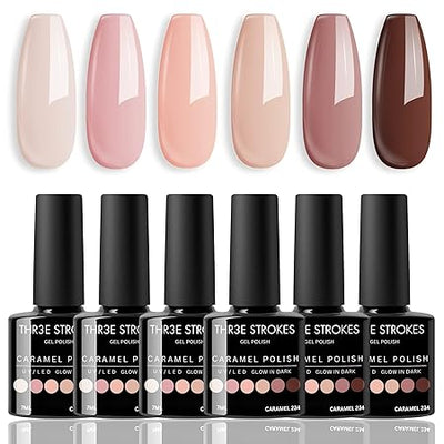 GV316 THR3E STROKES Gel Nail Polish Set - 6 Colors Gel Polish Glitter Gel Polish Sparkle Nail Polish Gel Manicure DIY Salon Nail Art Gifts (CARAMEL 234, 7.5ML)