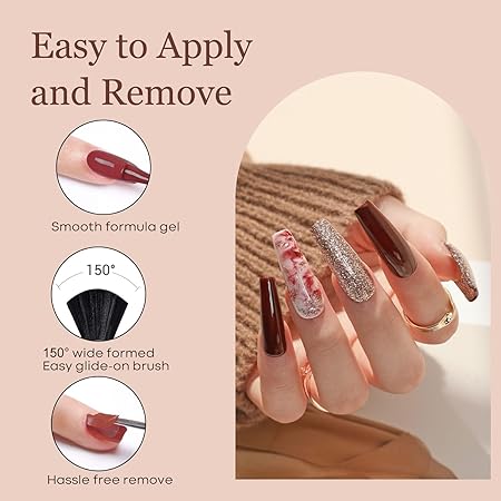 GV316 THR3E STROKES Gel Nail Polish Set - 6 Colors Gel Polish Glitter Gel Polish Sparkle Nail Polish Gel Manicure DIY Salon Nail Art Gifts (CARAMEL 234, 7.5ML)