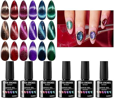 GV320 THR3E STROKES Gel Nail Polish Set - 6 Colors Gel Polish Glitter Gel Polish Sparkle Nail Polish Gel Manicure DIY Salon Nail Art Gifts (Cluster X, 7.5ML)