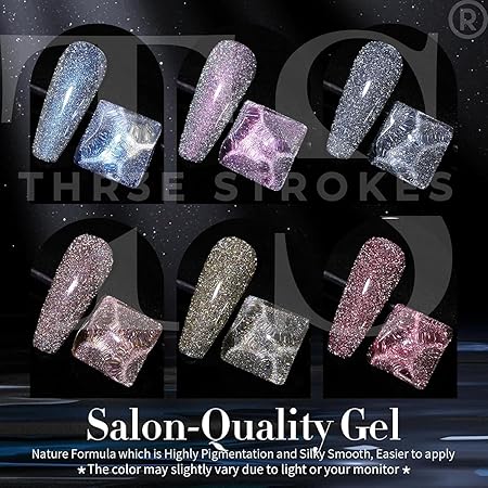 GV321 THR3E STROKES Gel Nail Polish Set - 6 Colors Gel Polish Glitter Gel Polish Sparkle Nail Polish Gel Manicure DIY Salon Nail Art Gifts (DISCOPAL, 7.5ML)