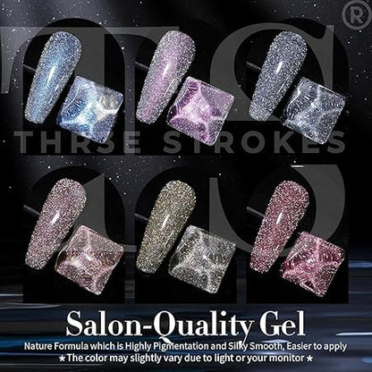 GV321 THR3E STROKES Gel Nail Polish Set - 6 Colors Gel Polish Glitter Gel Polish Sparkle Nail Polish Gel Manicure DIY Salon Nail Art Gifts (DISCOPAL, 7.5ML)