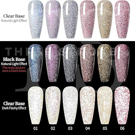 GV321 THR3E STROKES Gel Nail Polish Set - 6 Colors Gel Polish Glitter Gel Polish Sparkle Nail Polish Gel Manicure DIY Salon Nail Art Gifts (DISCOPAL, 7.5ML)