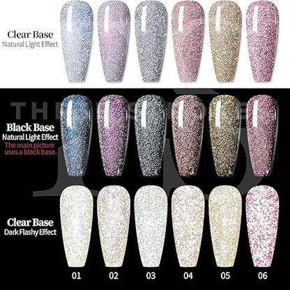 GV321 THR3E STROKES Gel Nail Polish Set - 6 Colors Gel Polish Glitter Gel Polish Sparkle Nail Polish Gel Manicure DIY Salon Nail Art Gifts (DISCOPAL, 7.5ML)