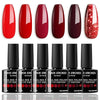 GV323 THR3E STROKES Gel Nail Polish Set - 6 Colors Gel Polish Glitter Burgundy Sparkle Bloody Red Nail Polish Gel Manicure DIY Salon Nail Art Gifts (ROJA RED 888), 7.5 ml, Glossy Finish