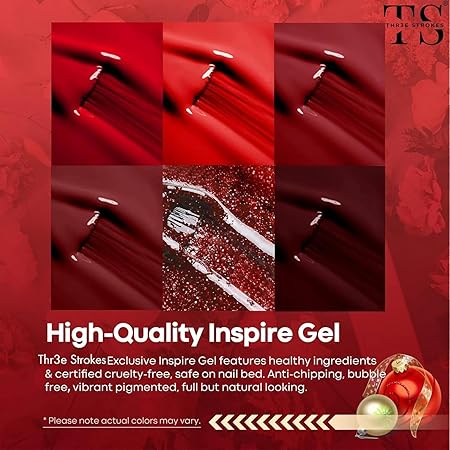 GV323 THR3E STROKES Gel Nail Polish Set - 6 Colors Gel Polish Glitter Burgundy Sparkle Bloody Red Nail Polish Gel Manicure DIY Salon Nail Art Gifts (ROJA RED 888), 7.5 ml, Glossy Finish