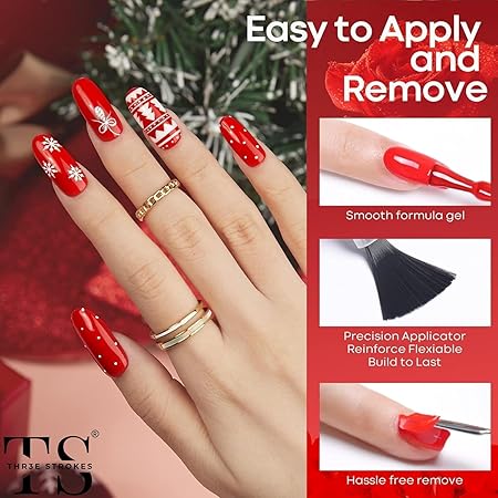 GV323 THR3E STROKES Gel Nail Polish Set - 6 Colors Gel Polish Glitter Burgundy Sparkle Bloody Red Nail Polish Gel Manicure DIY Salon Nail Art Gifts (ROJA RED 888), 7.5 ml, Glossy Finish