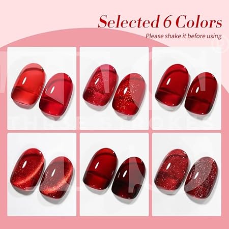 GV325 THR3E STROKES Gel Nail Polish Set - 6 Colors Gel Polish Glitter Gel Polish Sparkle Nail Polish Gel Manicure DIY Salon Nail Art Gifts (RED ALLURE, 7.5ML)