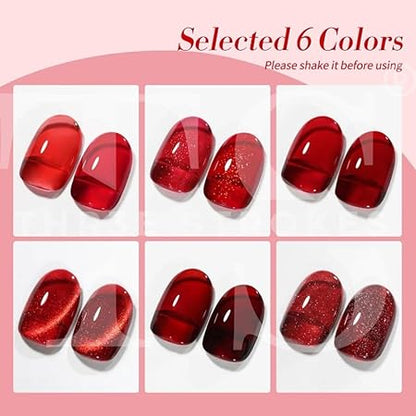 GV325 THR3E STROKES Gel Nail Polish Set - 6 Colors Gel Polish Glitter Gel Polish Sparkle Nail Polish Gel Manicure DIY Salon Nail Art Gifts (RED ALLURE, 7.5ML)