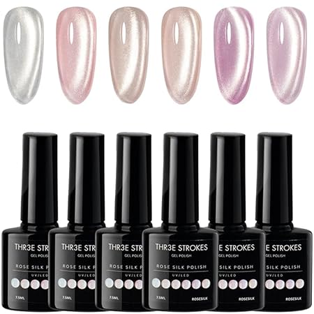 GV326 THR3E STROKES Gel Nail Polish Set - 6 Colors Gel Polish Glitter Gel Polish Sparkle Nail Polish Gel Manicure DIY Salon Nail Art Gifts (ROSE SILK, 7.5ML)
