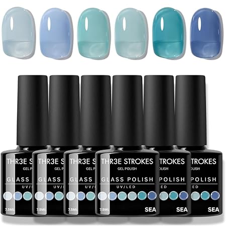 GV327 THR3E STROKES Gel Nail Polish Set - 6 Colors Gel Polish Glitter Gel Polish Sparkle Nail Polish Gel Manicure DIY Salon Nail Art Gifts (SEA, 7.5ML)