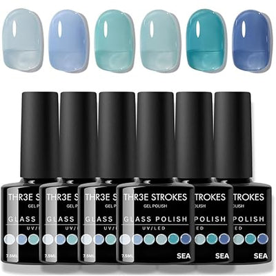 GV327 THR3E STROKES Gel Nail Polish Set - 6 Colors Gel Polish Glitter Gel Polish Sparkle Nail Polish Gel Manicure DIY Salon Nail Art Gifts (SEA, 7.5ML)