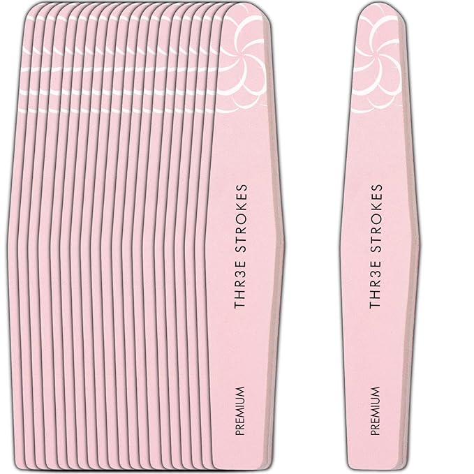 GV329 THR3E STROKES 20Pcs Nail Buffers 100/180 Sanding Blocks Sponge Buffing File for Acrylic Natural Gel Nails, Pink