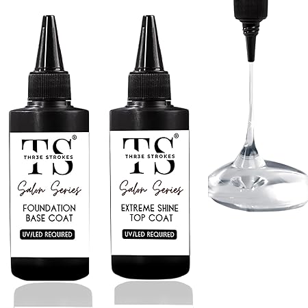 GV330 THR3E STROKES 2 Pcs 100ml No Wipe Gel Top Coat and Base Coat Set - Glossy Finish, Long Lasting, LED Nail Lamp Compatible, Nail Art Design Manicure Gifts for Women