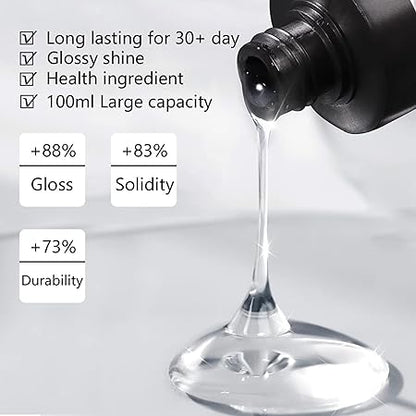 GV330 THR3E STROKES 2 Pcs 100ml No Wipe Gel Top Coat and Base Coat Set - Glossy Finish, Long Lasting, LED Nail Lamp Compatible, Nail Art Design Manicure Gifts for Women