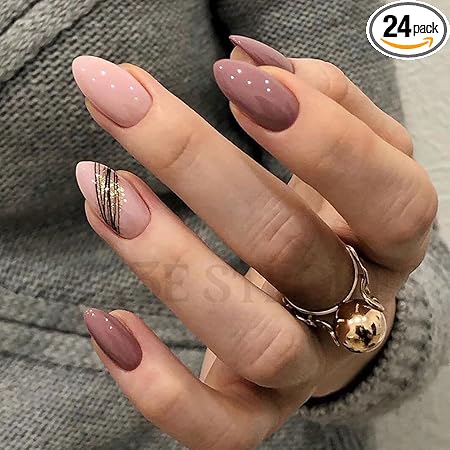 GV332 THR3E STROKES Press-On Nails, FakeNails Manicure set Salon look Nails Includes 24Nails, 1sheet gluetabs,1 Alcohol wipe,1 Manicure Stick, 1 Mini file PN-38