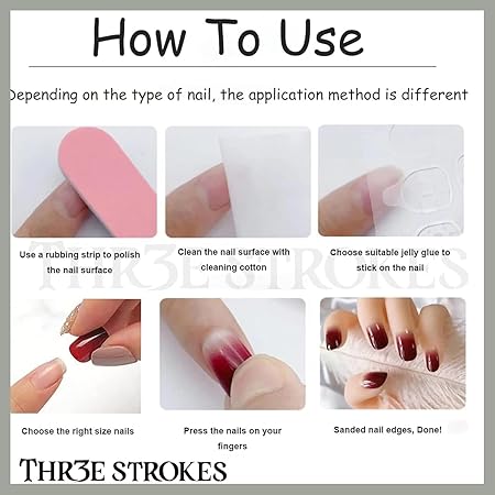 GV332 THR3E STROKES Press-On Nails, FakeNails Manicure set Salon look Nails Includes 24Nails, 1sheet gluetabs,1 Alcohol wipe,1 Manicure Stick, 1 Mini file PN-38