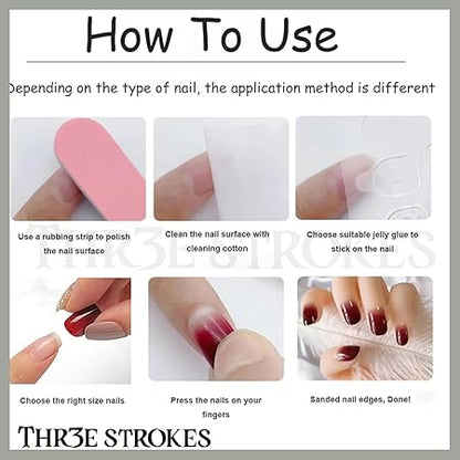 GV332 THR3E STROKES Press-On Nails, FakeNails Manicure set Salon look Nails Includes 24Nails, 1sheet gluetabs,1 Alcohol wipe,1 Manicure Stick, 1 Mini file PN-38