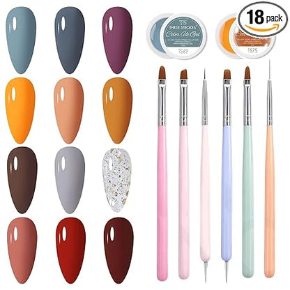GV333 THR3E STROKES 12 Colors Painting Gel, Gel Nail Polish Kit with 6 Painting Drawing Nail Brush Pen, Soak Off UV LED Gel Polish Set, Gel Paint for Nail Art Drawing Gel Nail(NEED UV MACHINE) 5ML (NINJA 69-80 + 6 PCS NAIL BRUSH, 5ML + 6PCS BRUSH)