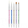 GV334 THR3E STROKES Double-Ended Acrylic Nail Brushes, 5pcs Set Including 7/9/11mm Liner Brush, Flat Brushes and Dotting Tools for Art Design (NBS2)
