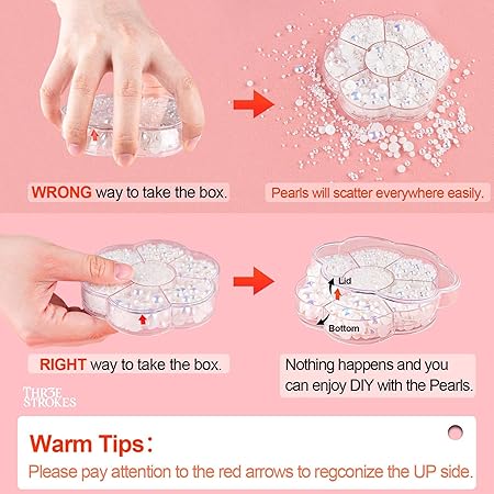 GV336 THR3E STROKES Nail Art Flat Back Half Round Pearl Kits 5, 1 Box of 2400 Pcs Flat-Back White AB Pearl with Tweezer and Picker Pencil for Home DIY Nails Body Face Craft and Salon Use (D59)
