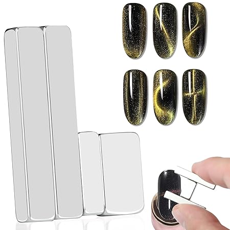 GV337 THR3E STROKES 4 Pcs Mini Nail Magnet Set, Assembled Cat Eye Gel Nail Polish Magnet Tool Magnetic Cat Eye Magnet for Nails Cat Eye Magnets Sticks Nail 3D Design DIY Home Salon (4 PCS MINI SET)