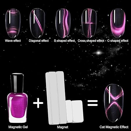 GV337 THR3E STROKES 4 Pcs Mini Nail Magnet Set, Assembled Cat Eye Gel Nail Polish Magnet Tool Magnetic Cat Eye Magnet for Nails Cat Eye Magnets Sticks Nail 3D Design DIY Home Salon (4 PCS MINI SET)