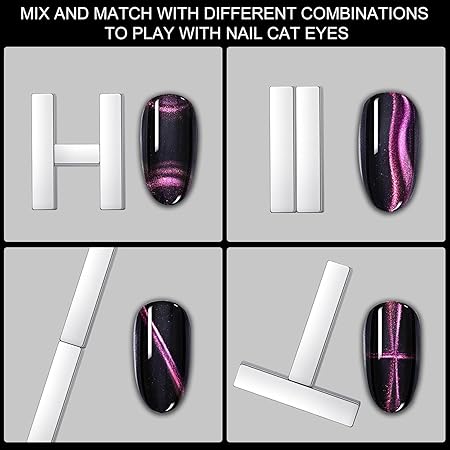 GV337 THR3E STROKES 4 Pcs Mini Nail Magnet Set, Assembled Cat Eye Gel Nail Polish Magnet Tool Magnetic Cat Eye Magnet for Nails Cat Eye Magnets Sticks Nail 3D Design DIY Home Salon (4 PCS MINI SET)
