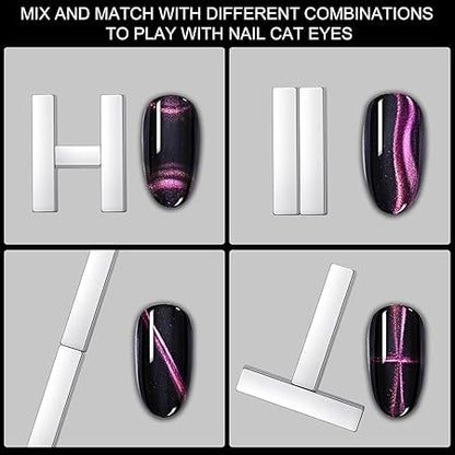 GV337 THR3E STROKES 4 Pcs Mini Nail Magnet Set, Assembled Cat Eye Gel Nail Polish Magnet Tool Magnetic Cat Eye Magnet for Nails Cat Eye Magnets Sticks Nail 3D Design DIY Home Salon (4 PCS MINI SET)