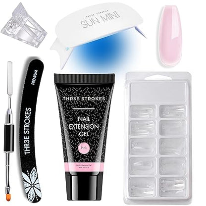 GV342 THR3E STROKES Poly Nail Gel Extension Kit for Builder Gel UV Nail Art Kit Nail Extension Set. (6 IN 1) (PINK)