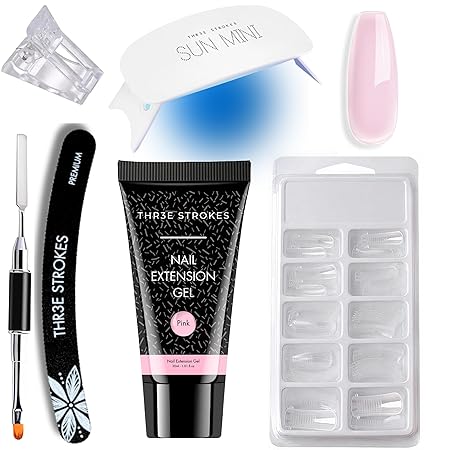 GV342 THR3E STROKES Poly Nail Gel Extension Kit for Builder Gel UV Nail Art Kit Nail Extension Set. (6 IN 1) (PINK)
