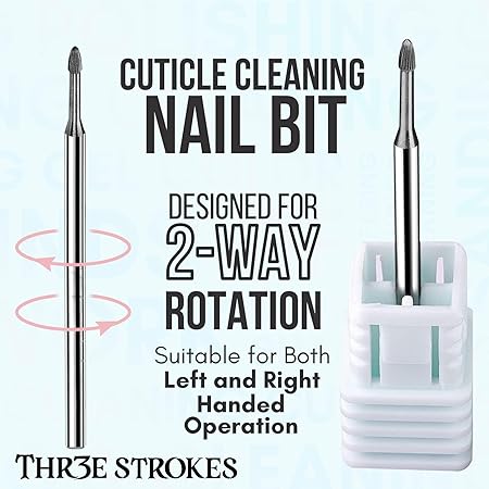 GV343 THR3E STROKES Nail Drill Bits:3/32" Safety Tungsten Carbide Cuticle Remover Drill Bit Professional Under Nail Cleaner Dead Skin Nail Prepare for Electric Nail File Machine,Manicure Nail Salon Supply (ND1)