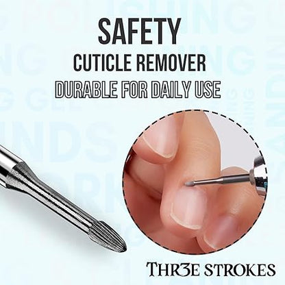 GV343 THR3E STROKES Nail Drill Bits:3/32" Safety Tungsten Carbide Cuticle Remover Drill Bit Professional Under Nail Cleaner Dead Skin Nail Prepare for Electric Nail File Machine,Manicure Nail Salon Supply (ND1)