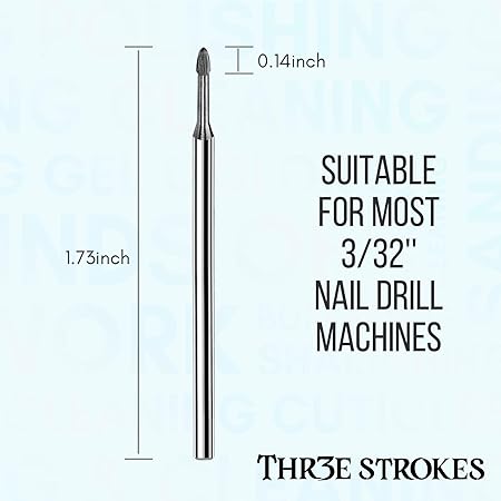 GV343 THR3E STROKES Nail Drill Bits:3/32" Safety Tungsten Carbide Cuticle Remover Drill Bit Professional Under Nail Cleaner Dead Skin Nail Prepare for Electric Nail File Machine,Manicure Nail Salon Supply (ND1)