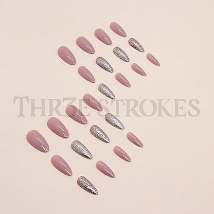 GV344 THR3E STROKES Press-On Nails,FakeNails Manicure set Salon look Nails Includes 24Nails, 1sheet gluetabs,1 Alcohol wipe,1 Manicure Stick, 1 Mini file. PN-37