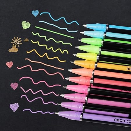 GV348 THR3E STROKES SK Glitter, Metallic, Neon Gel Pens Set (Pack of 24)
