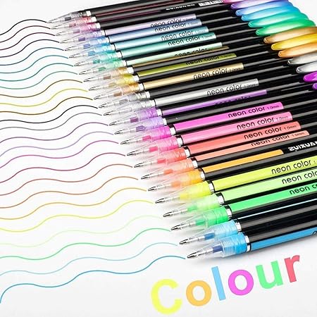 GV348 THR3E STROKES SK Glitter, Metallic, Neon Gel Pens Set (Pack of 24)